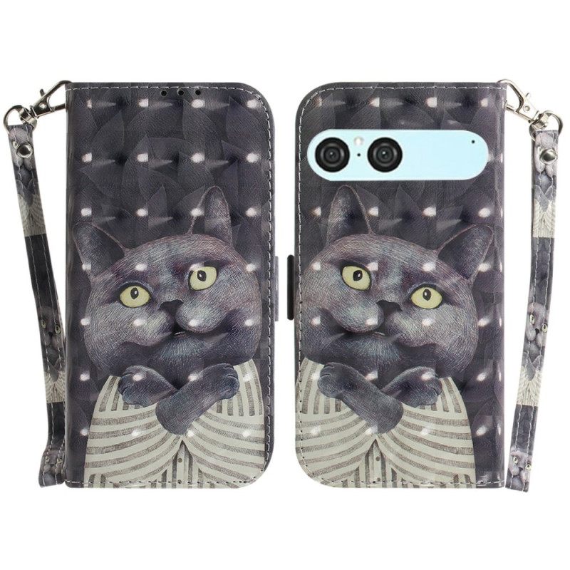 Θηκη Κινητου Sony Xperia 10 Vii Θήκες Κινητών Γκρι Κορδόνι Με Γάτα