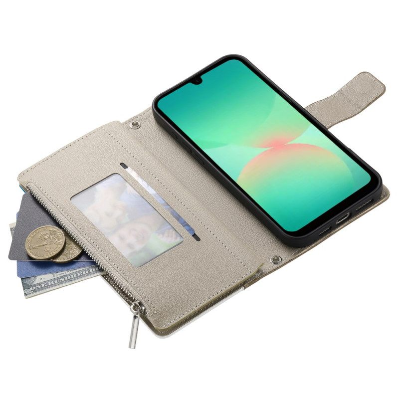 Δερματινη Θηκη Samsung Galaxy A17 4g / 5g Πορτοφόλι Με Φερμουάρ Και Λουράκι Σιλικόνης