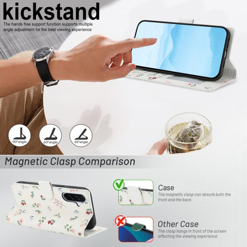 Δερματινη Θηκη Samsung Galaxy A17 4g / 5g Πορτοφόλι Με Λουλούδια