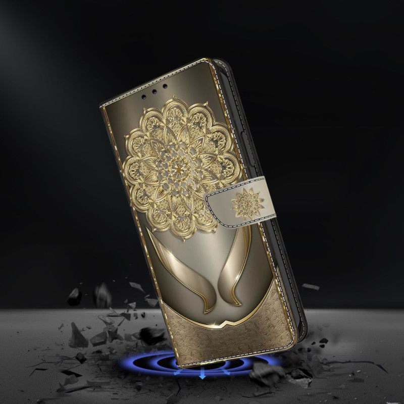 Δερματινη Θηκη Samsung Galaxy A17 4g / 5g Χρυσό Λουλούδι Μοτίβο