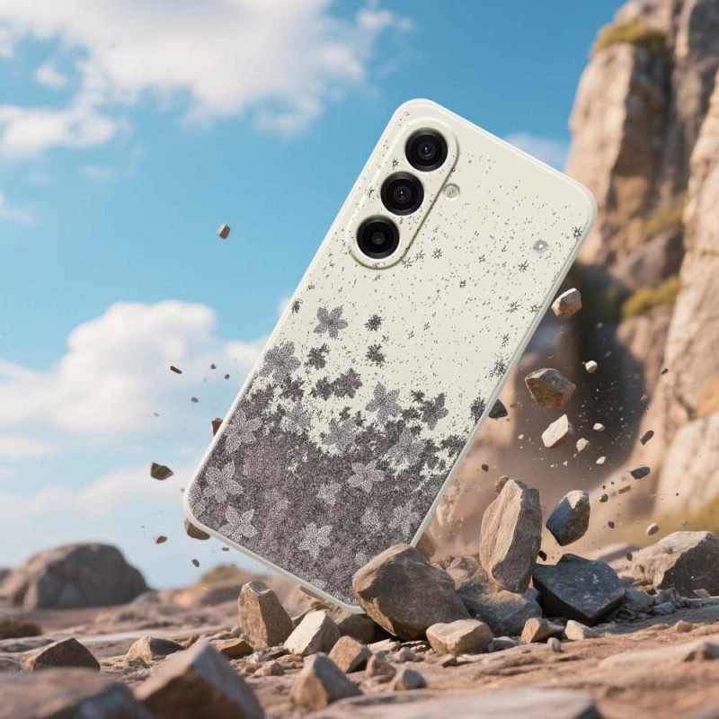 Κάλυμμα Samsung Galaxy A17 4g / 5g Γκρι Λουλούδια Σιλικόνης