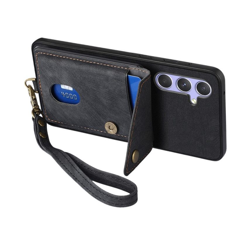 Κάλυμμα Samsung Galaxy A17 4g / 5g Σουέτ Με Θήκη Καρτών Και Κορδόνι Σιλικόνης