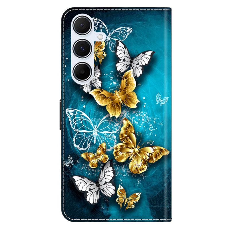 Θηκη Κινητου Samsung Galaxy A17 4g / 5g Θήκες Κινητών Χρυσές Πεταλούδες Σε Πράσινο Φόντο