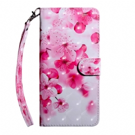 Κάλυμμα Oppo A94 5G Ροζ Λουλούδια Με Λουράκι