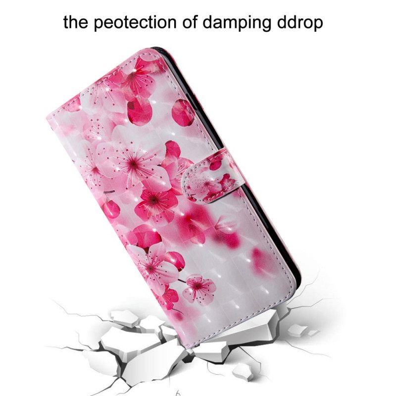 Κάλυμμα Oppo A94 5G Ροζ Λουλούδια Με Λουράκι
