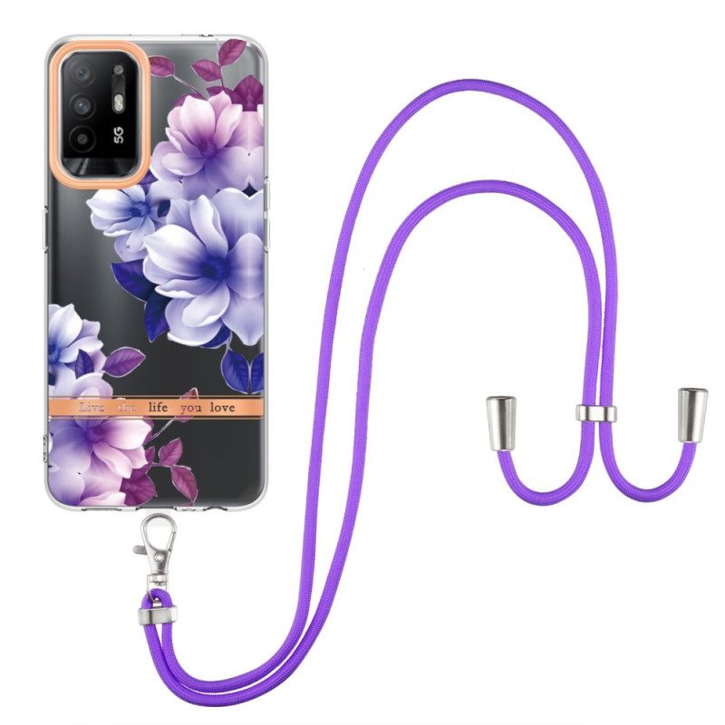 Θήκη Oppo A94 5G με κορδονι Κορδόνι Λουλουδιών