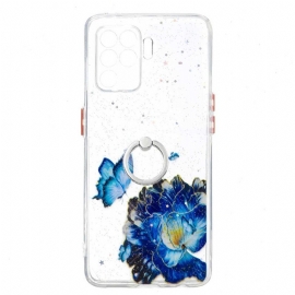 Θήκη Oppo A94 5G Μπλε Λουλούδι Πεταλούδα Με Δαχτυλίδι