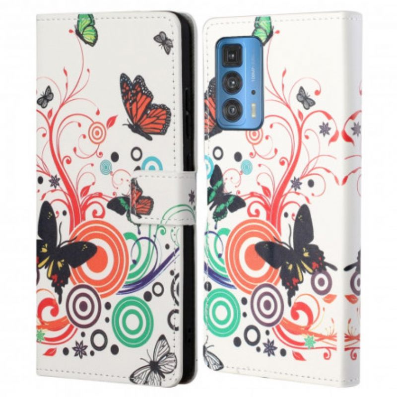 δερματινη θηκη Motorola Edge 20 Pro Πεταλούδες Και Λουλούδια