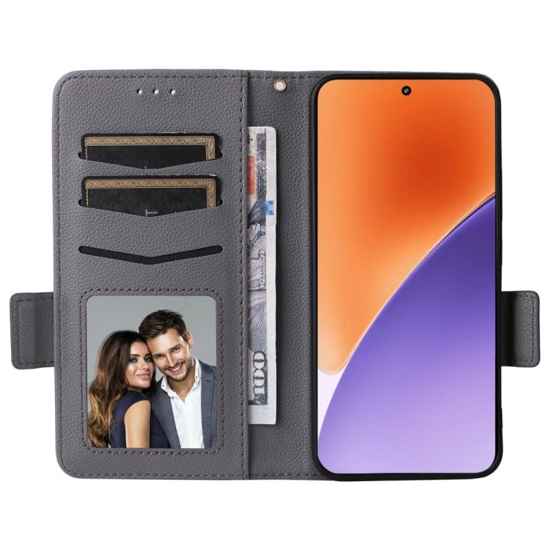Δερματινη Θηκη Xiaomi 15 Δέρμα Lychee Faux Με Λουράκι Σιλικόνης