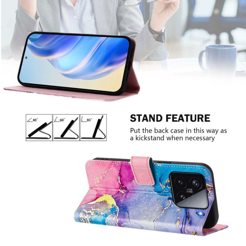 Δερματινη Θηκη Xiaomi 15 Πολύχρωμο Μάρμαρο Σιλικόνης