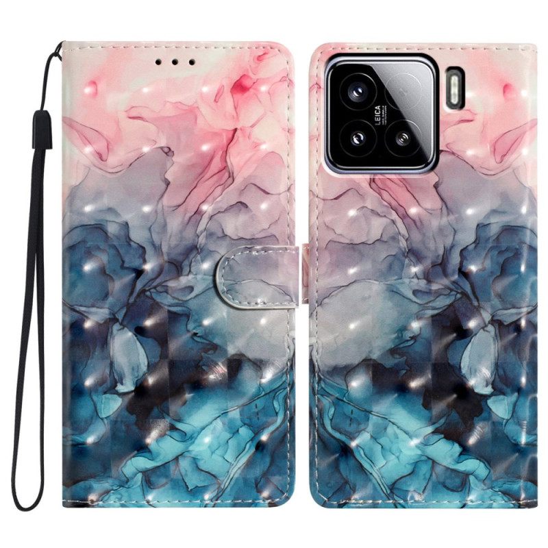 Δερματινη Θηκη Xiaomi 15 Ροζ Και Μπλε Μάρμαρο Σιλικόνης