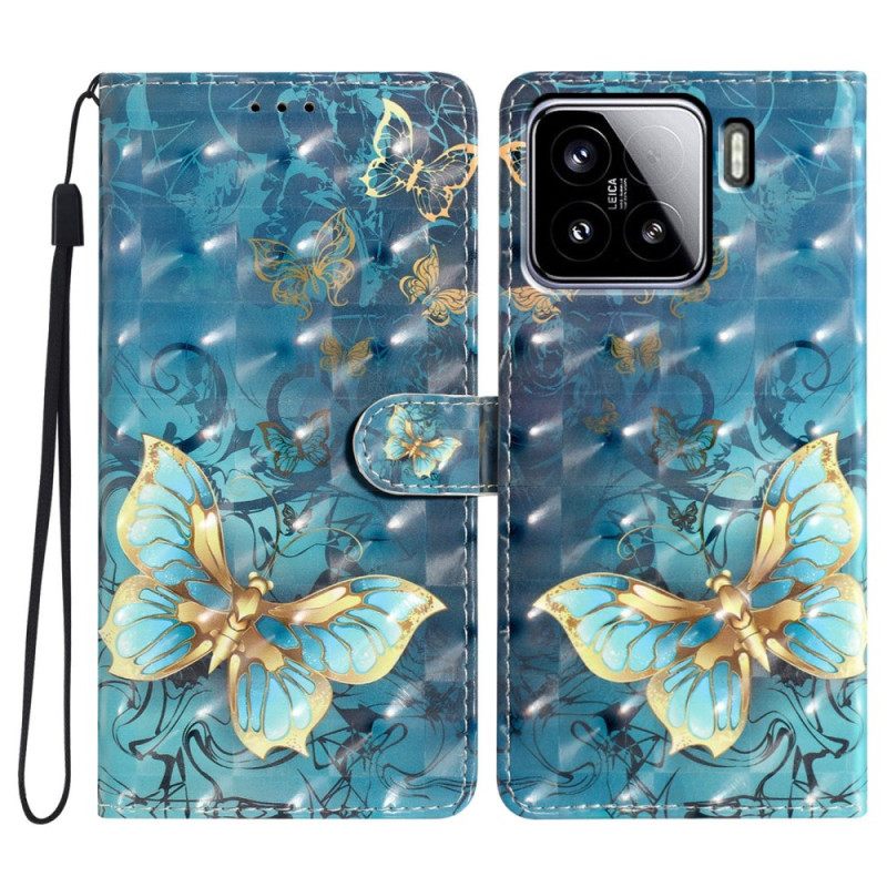 Δερματινη Θηκη Xiaomi 15 Τρισδιάστατες Πεταλούδες Σιλικόνης