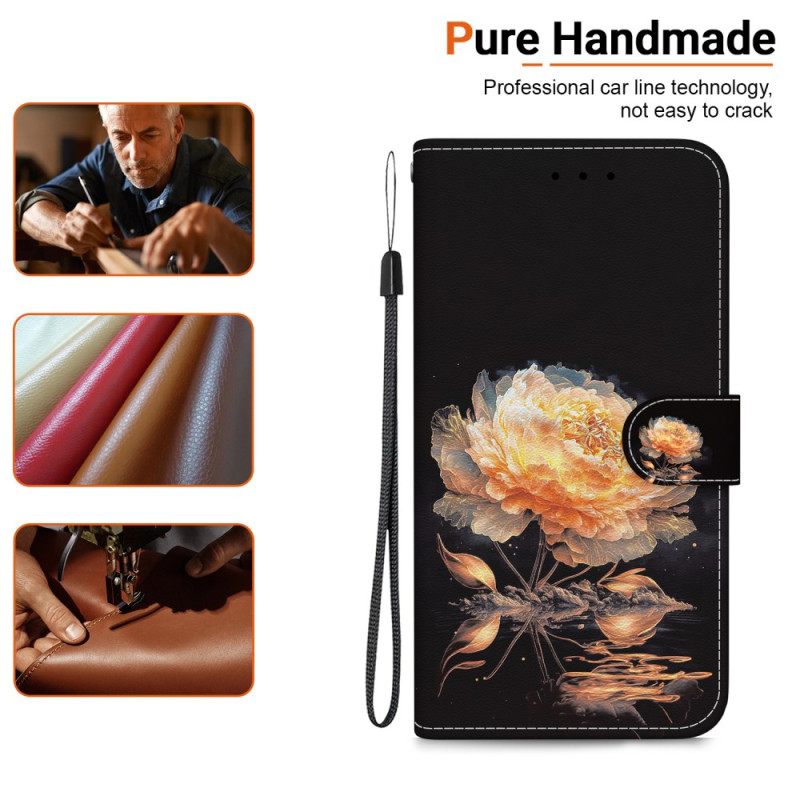 Δερματινη Θηκη Xiaomi 15 Χρυσή Παιώνια