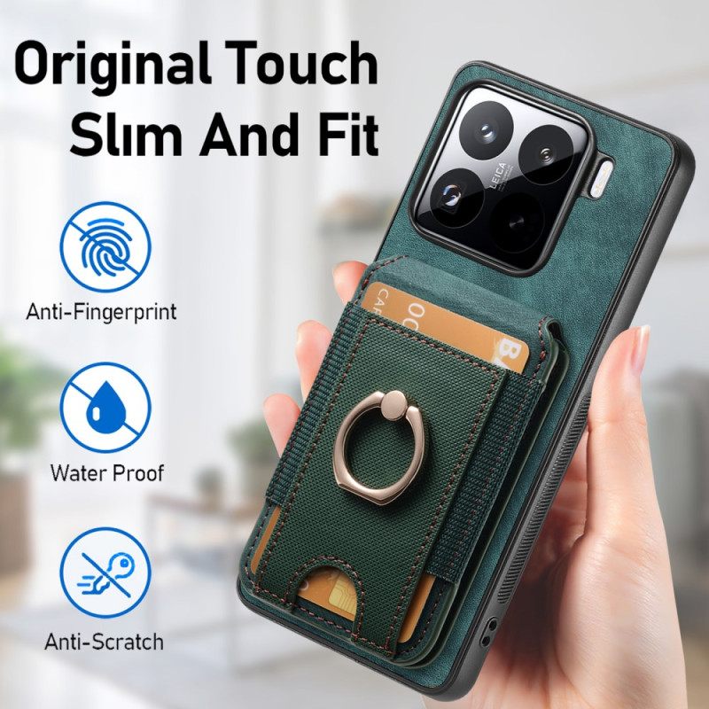 Κάλυμμα Xiaomi 15 Αποσπώμενη Θήκη Καρτών Και Βάση Με Εφέ Σουέτ Σιλικόνης