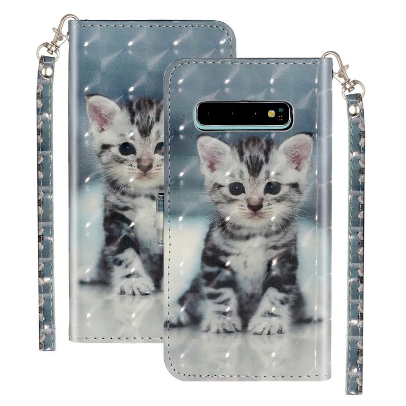 Θήκη Flip Samsung Galaxy S10 Plus με κορδονι Κηλίδες Φωτός Γατούλας Με Λουράκι