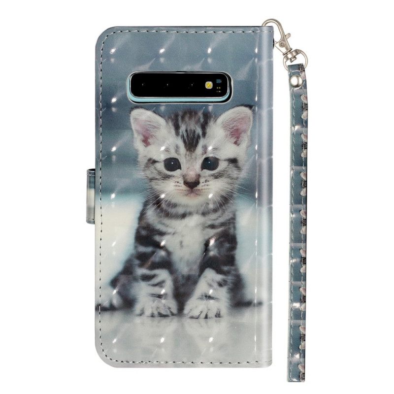 Θήκη Flip Samsung Galaxy S10 Plus με κορδονι Κηλίδες Φωτός Γατούλας Με Λουράκι