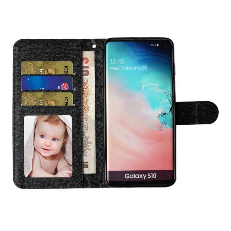 Θήκη Flip Samsung Galaxy S10 Plus με κορδονι Κηλίδες Φωτός Γατούλας Με Λουράκι