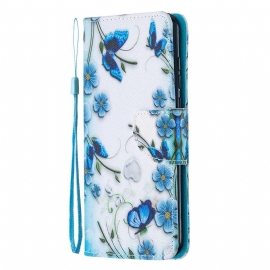 Κάλυμμα Huawei P Smart S με κορδονι Πεταλούδες Και Λουλούδια Μπλε Λουράκι