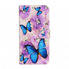 Κάλυμμα iPhone 13 Mini Μπλε Πεταλούδες Σε Λουλούδια