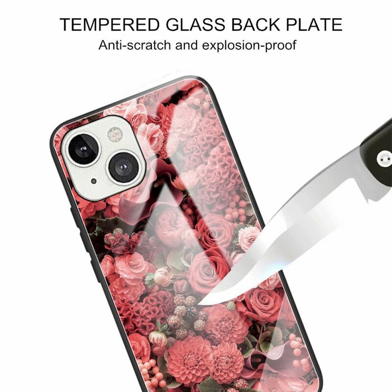 Θήκη iPhone 13 Mini Pink Flowers Σκληρυμένο Γυαλί