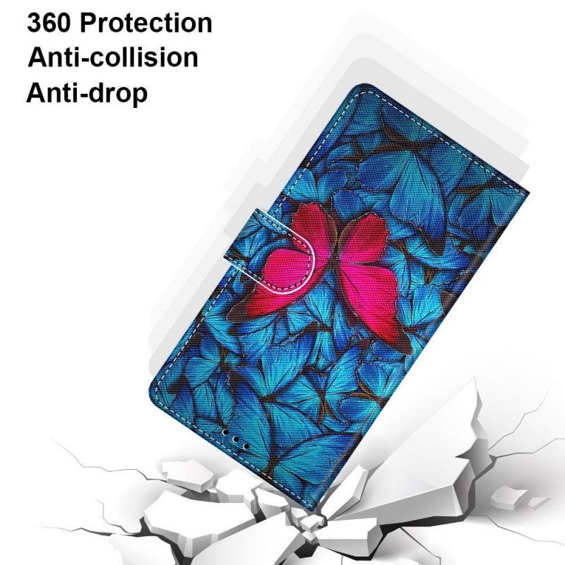 Κάλυμμα Samsung Galaxy A33 5G Κόκκινη Πεταλούδα Σε Μπλε Φόντο
