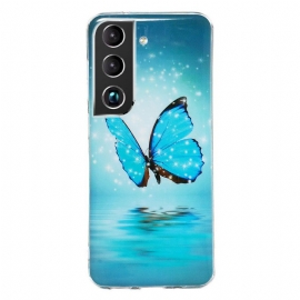 Θήκη Samsung Galaxy S22 5G Φθορίζουσες Μπλε Πεταλούδες