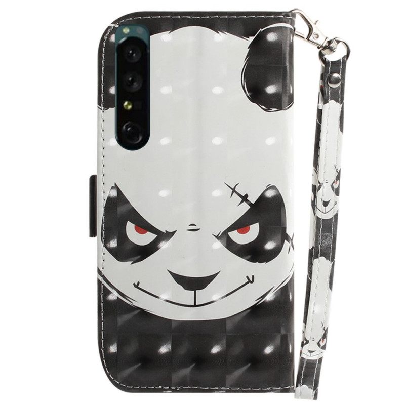 Θήκη Flip Sony Xperia 1 IV με κορδονι Panda Με Λουράκι