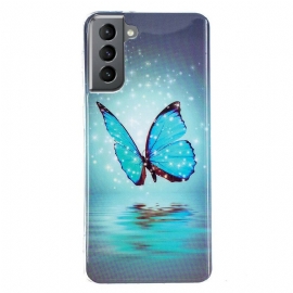 Θήκη Samsung Galaxy S21 FE Φθορίζουσα Μπλε Πεταλούδα