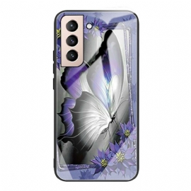 Θήκη Samsung Galaxy S21 FE Μωβ Butterfly Tempered Glass