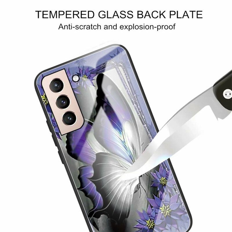 Θήκη Samsung Galaxy S21 FE Μωβ Butterfly Tempered Glass
