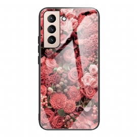 Θήκη Samsung Galaxy S21 FE Ροζ Λουλούδια Από Σκληρυμένο Γυαλί