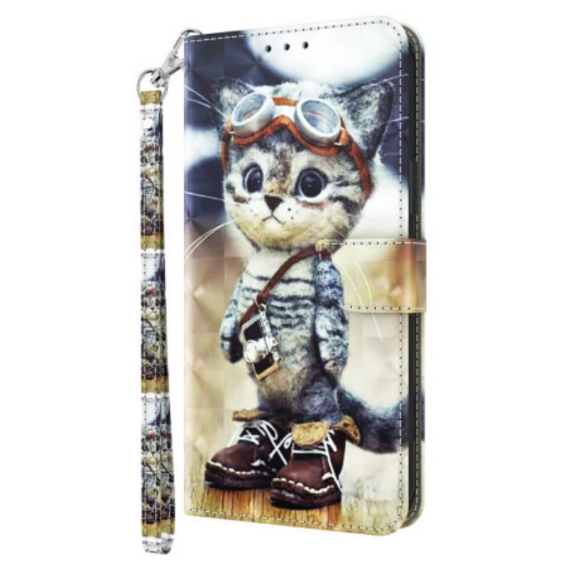 δερματινη θηκη iPhone 15 Pro Max με κορδονι Aviator Cat Με Λουράκι