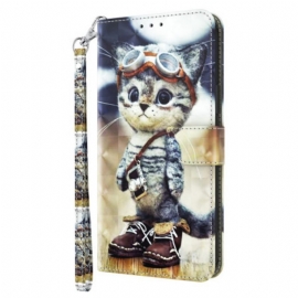 δερματινη θηκη iPhone 15 Pro Max με κορδονι Aviator Cat Με Λουράκι