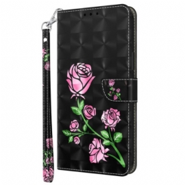 δερματινη θηκη iPhone 15 Pro Max με κορδονι Τριαντάφυλλα Με Λουρί