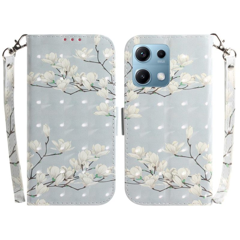 Δερματινη Θηκη Xiaomi Redmi Note 14s Μαγνόλιες Με Κορδόνι