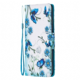 Κάλυμμα Samsung Galaxy A51 5G με κορδονι Πεταλούδες Και Λουλούδια Μπλε Λουράκι