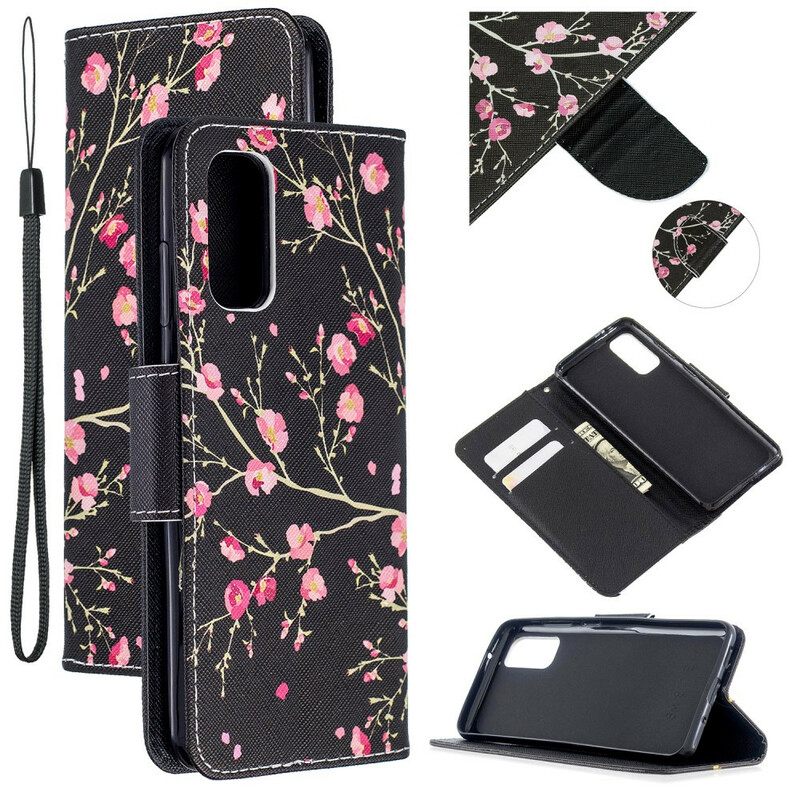 Κάλυμμα Samsung Galaxy A51 5G Ροζ Λουλούδια Σε Μαύρο Φόντο