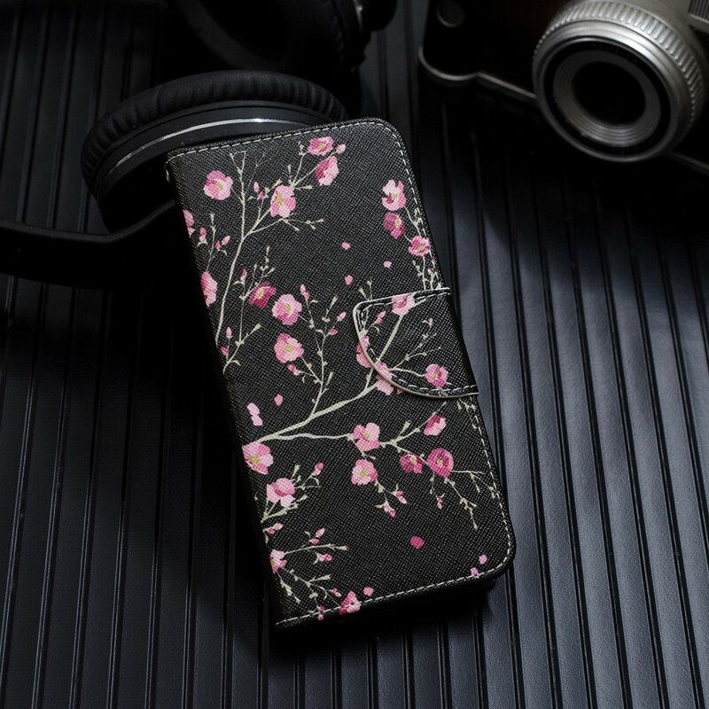 Κάλυμμα Samsung Galaxy A51 5G Ροζ Λουλούδια Σε Μαύρο Φόντο