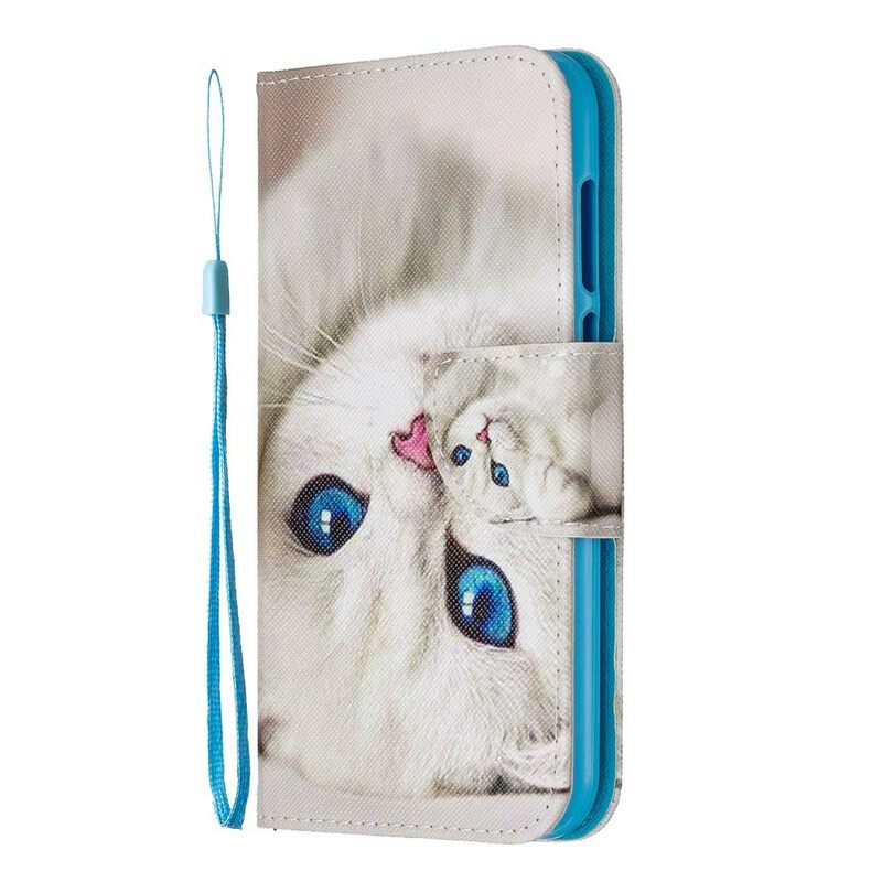 δερματινη θηκη / Honor 8S με κορδονι Γάτα Με Μπλε Μάτια Με Λουράκι