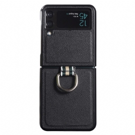 θηκη κινητου Samsung Galaxy Z Flip 3 5G Θήκη Flip Γνήσιο Δέρμα Litchi Με Δαχτυλίδι