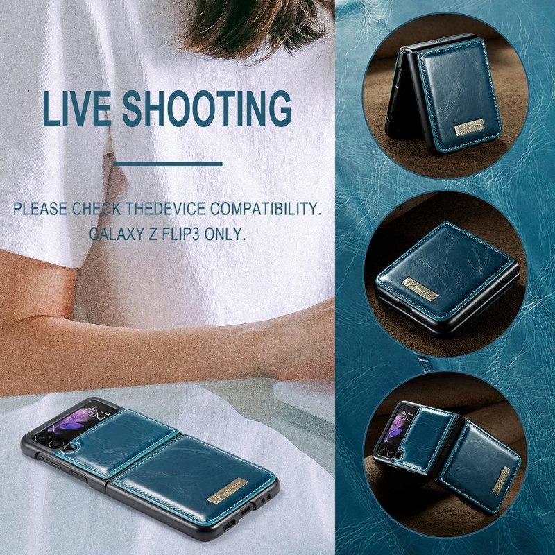 θηκη κινητου Samsung Galaxy Z Flip 3 5G Θήκη Flip Κερωμένο Δερμάτινο Caseme