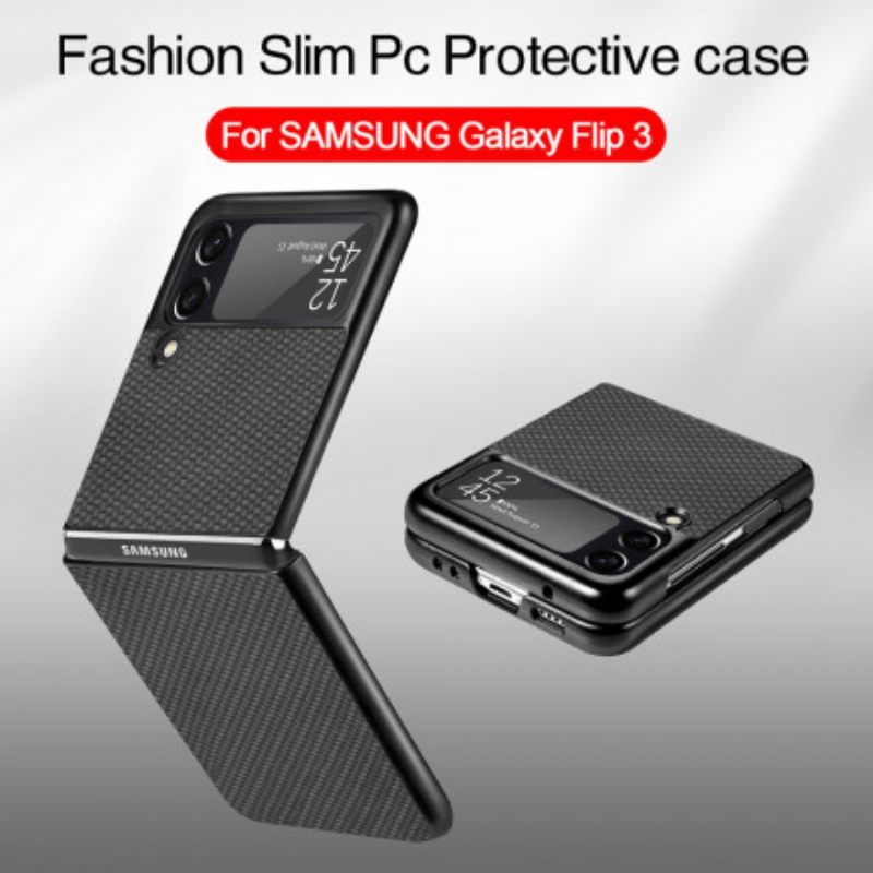 Θήκη Samsung Galaxy Z Flip 3 5G Θήκη Flip Ανθρακονήματα Με Υφή