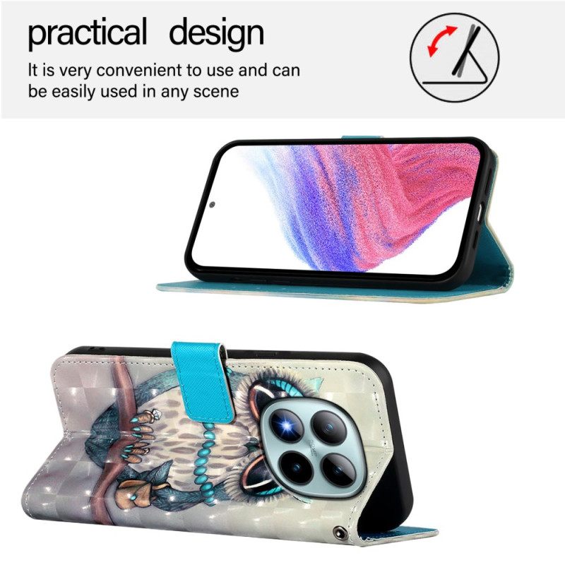 Δερματινη Θηκη Xiaomi Redmi Note 15 Pro Plus 5g Γκρι Κουκουβάγια