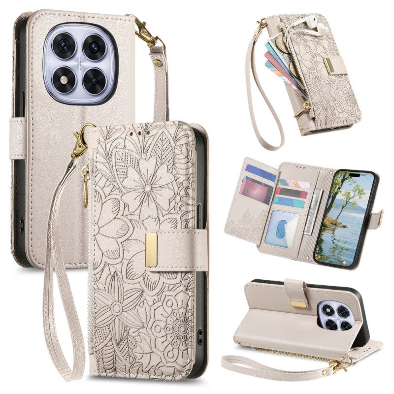 Δερματινη Θηκη Xiaomi Redmi Note 15 Pro Plus 5g Λουλουδάτο Σχέδιο Και Τσέπη Με Φερμουάρ