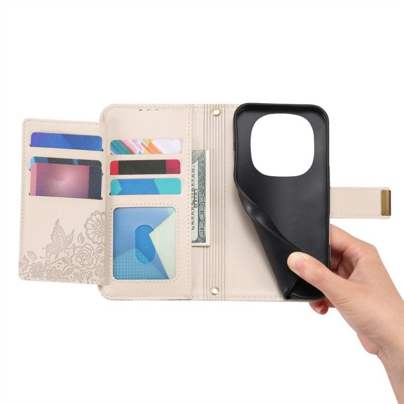 Δερματινη Θηκη Xiaomi Redmi Note 15 Pro Plus 5g Λουλουδάτο Σχέδιο Και Τσέπη Με Φερμουάρ