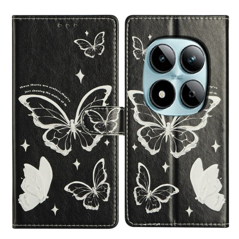 Δερματινη Θηκη Xiaomi Redmi Note 15 Pro Plus 5g Μαύρες Και Άσπρες Πεταλούδες Σιλικόνης