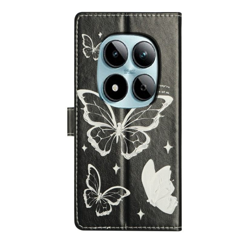 Δερματινη Θηκη Xiaomi Redmi Note 15 Pro Plus 5g Μαύρες Και Άσπρες Πεταλούδες Σιλικόνης