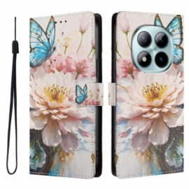 Δερματινη Θηκη Xiaomi Redmi Note 15 Pro Plus 5g Μπλε Λουλούδι Και Πεταλούδα