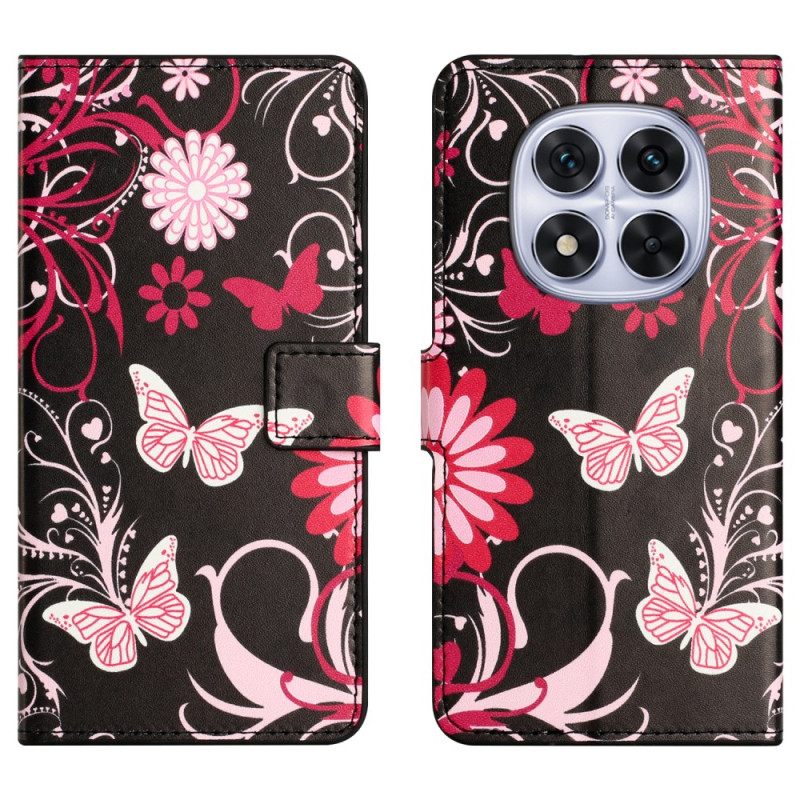 Δερματινη Θηκη Xiaomi Redmi Note 15 Pro Plus 5g Πεταλούδες Σε Μαύρο Φόντο