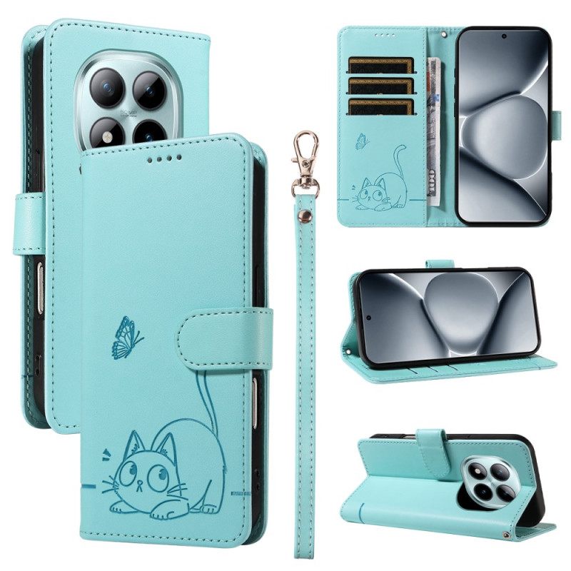 Δερματινη Θηκη Xiaomi Redmi Note 15 Pro Plus 5g Πορτοφόλι Με Χαραγμένο Λουράκι Γάτας